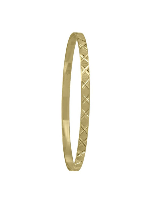 N5903 - 4MM YELLOW GOLD DIAMOND CUT SLIP ON BANGLE