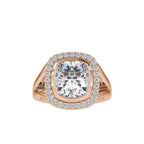 SKU: 0002 (14K) Cushion  Diamond Halo With V Shank  Engagment Ring in Rose Gold