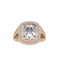 SKU: 0002 (10K) Cushion  Diamond Halo With V Shank  Engagment Ring in Rose Gold