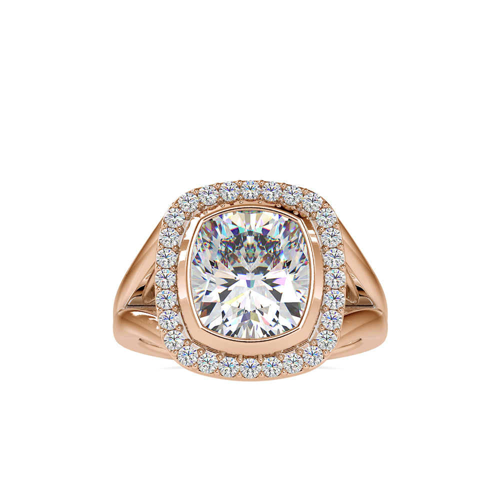 SKU: 0002 (10K) Cushion  Diamond Halo With V Shank  Engagment Ring in Rose Gold