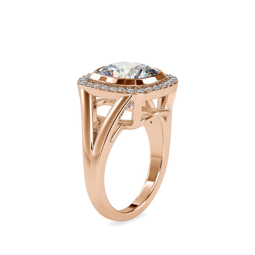 SKU: 0002 (18K) Cushion  Diamond Halo With V Shank  Engagment Ring in Rose Gold
