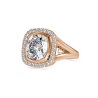 SKU: 0002 (18K) Cushion  Diamond Halo With V Shank  Engagment Ring in Rose Gold