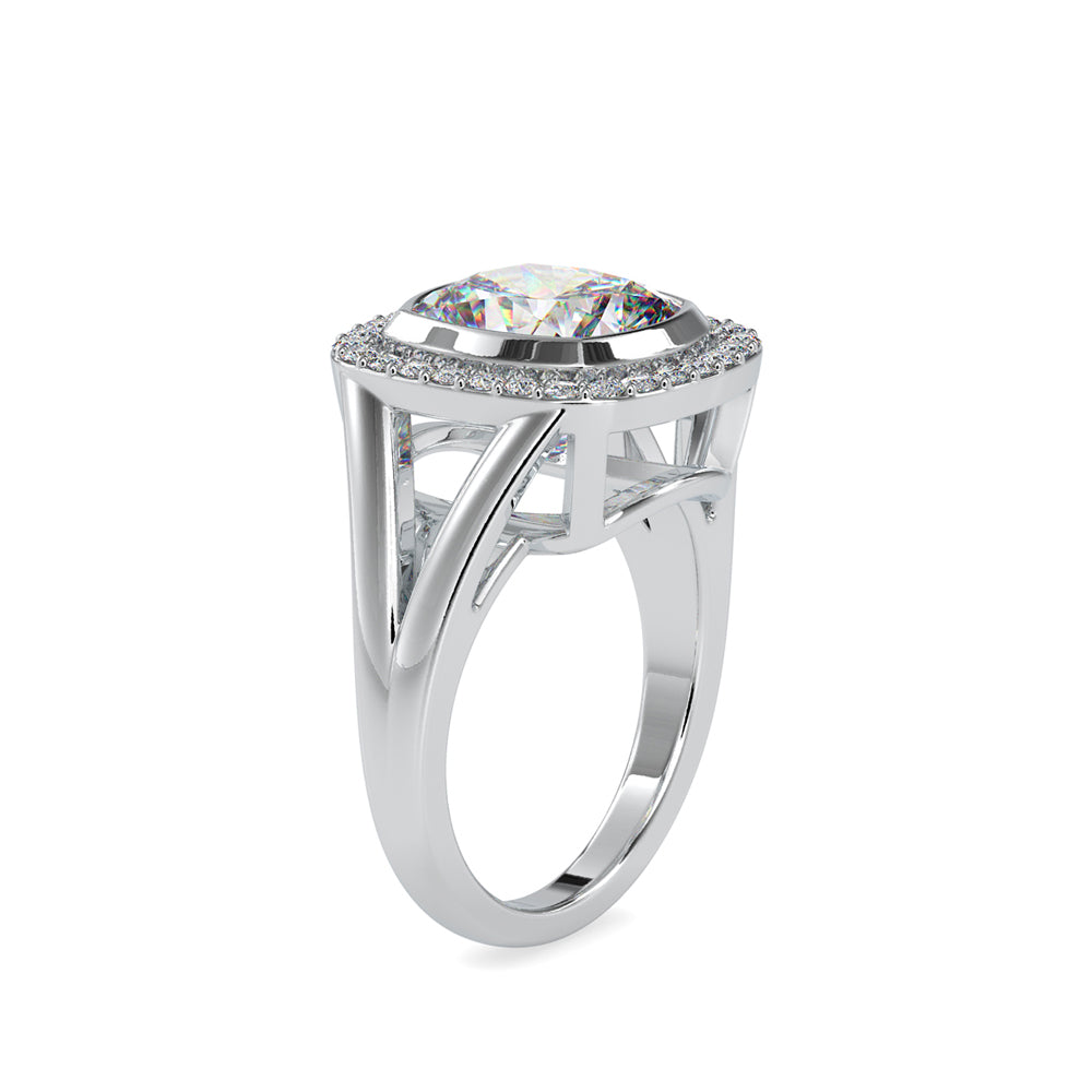 SKU: 0002 (18K) Cushion  Diamond Halo With V Shank  Engagment Ring in Rose Gold