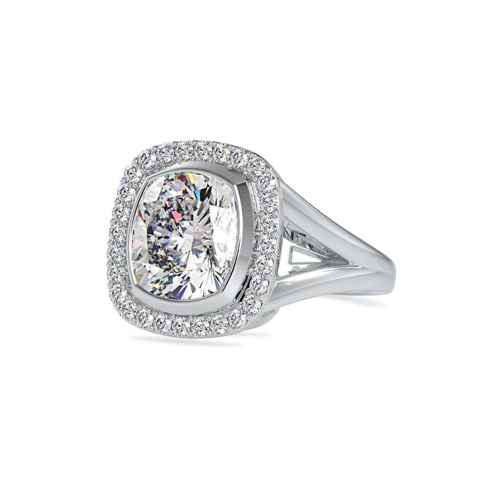 SKU: 0002 (18K) Cushion  Diamond Halo With V Shank  Engagment Ring in Rose Gold