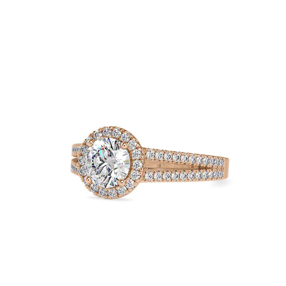 SKU: 0004 (18K) RBC Diamond Halo Split-Shank Engagment Ring in Rose Gold.