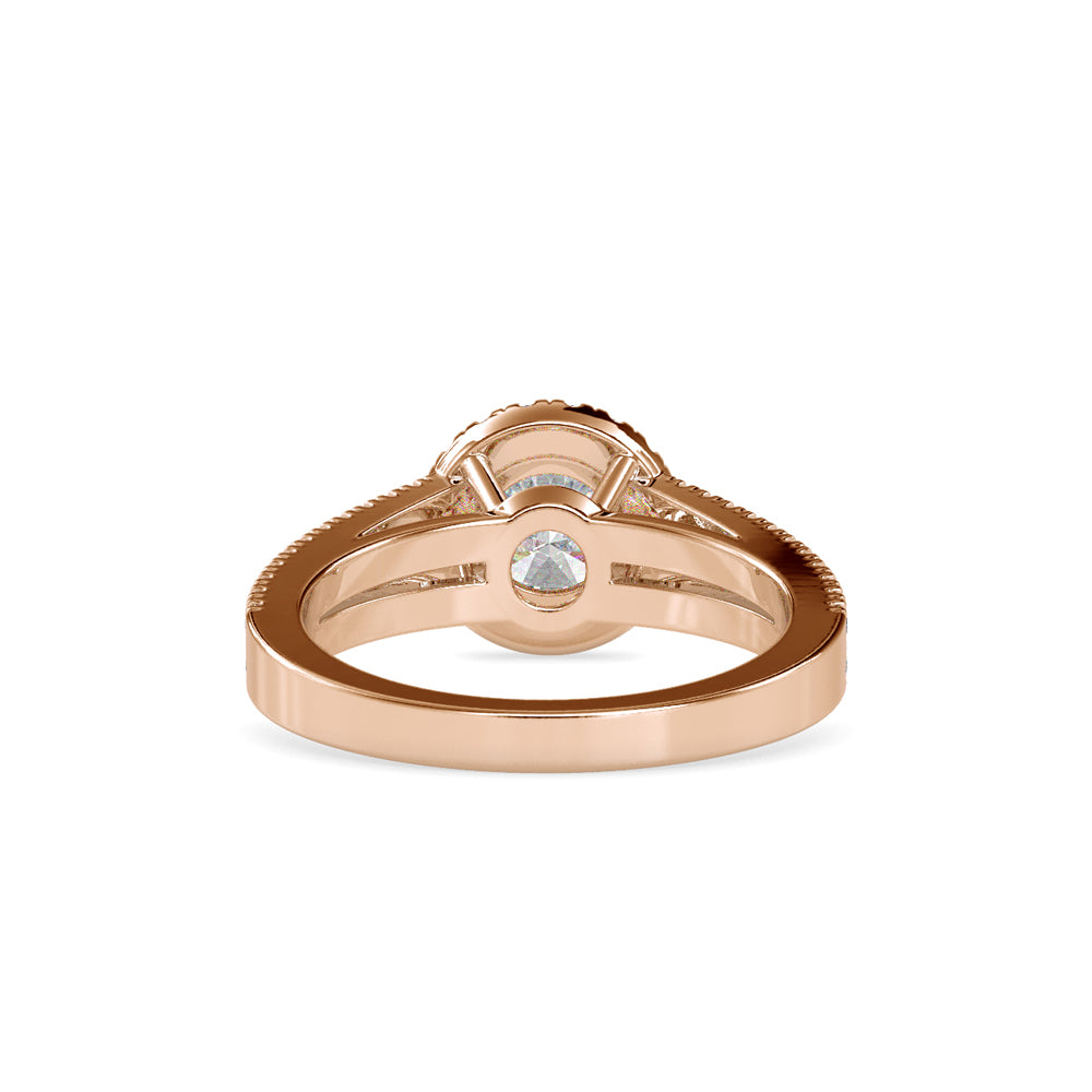 SKU: 0004 (22K) RBC Diamond Halo Split-Shank Engagment Ring in Rose Gold.