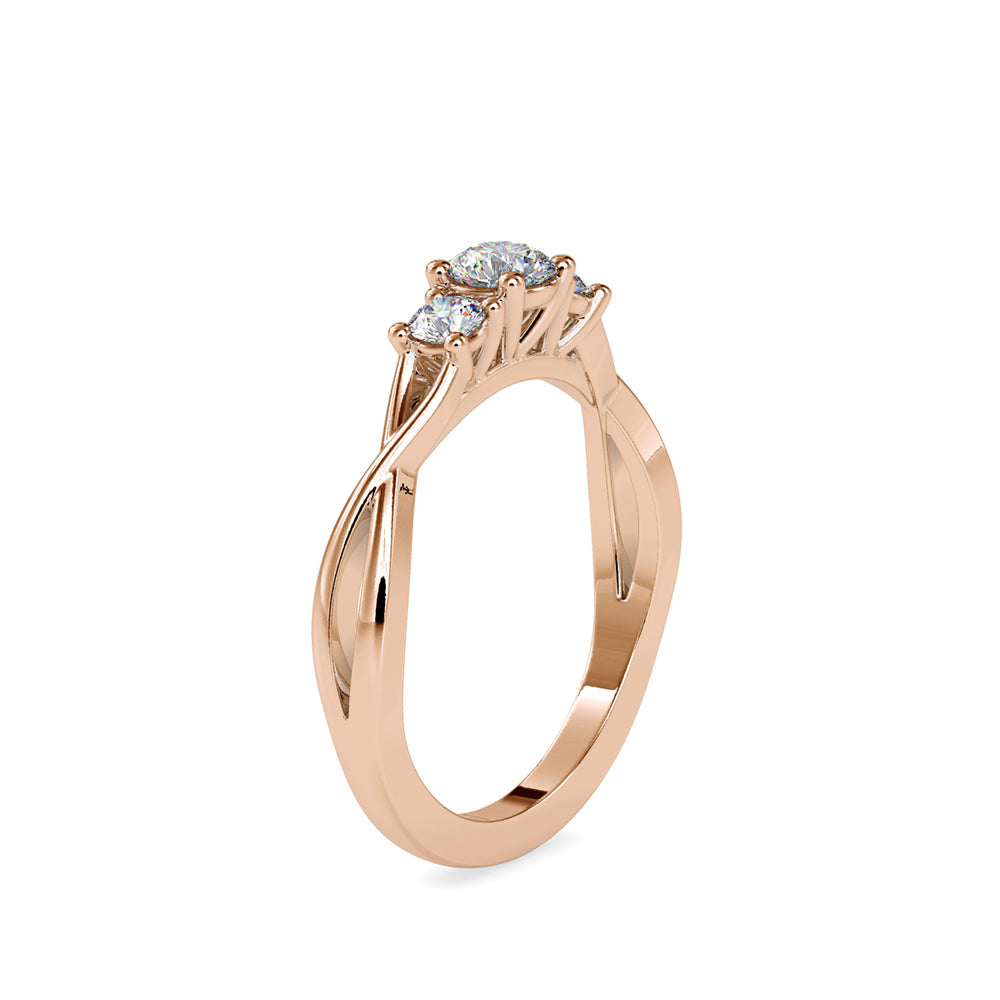 SKU: 0012 (18K) Three Stone Twisted Engagment Ring in Rose Gold.