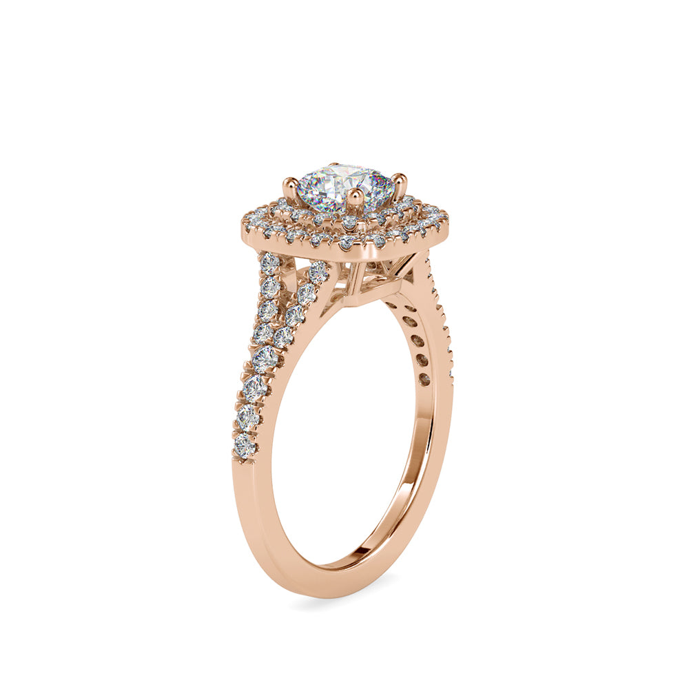 SKU: 0015 (14K) Double Halo Engagment Ring in Rose Gold.