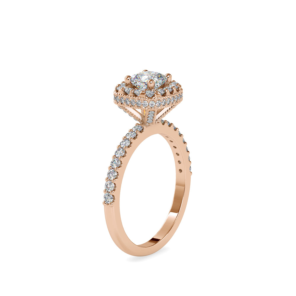 SKU: 0017 (18K) Double Halo Milgrain Cushion Cut Ring in Rose Gold.