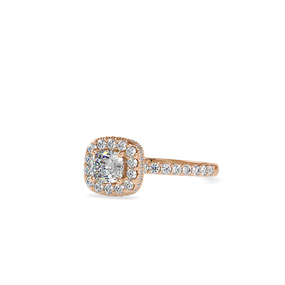SKU: 0017 (10K) Double Halo Milgrain Cushion Cut Ring in Rose Gold.