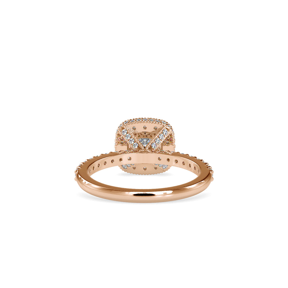 SKU: 0017 (10K) Double Halo Milgrain Cushion Cut Ring in Rose Gold.
