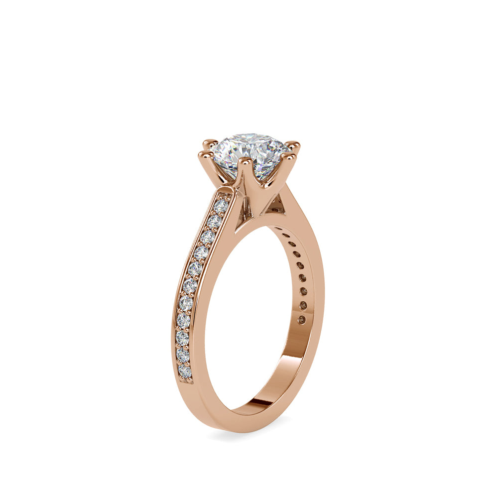 SKU: 0023 (10K) Six-Prong Round Diamond Pave Ring in Rose Gold.