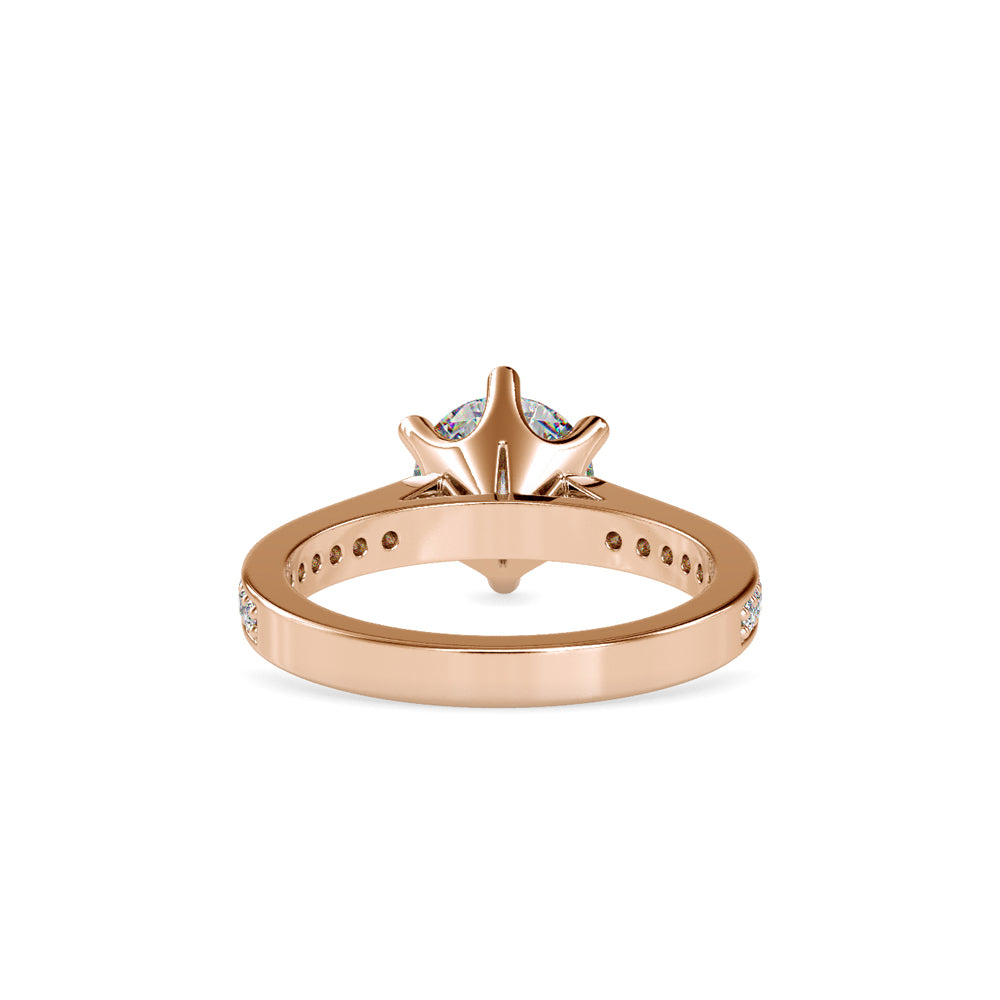 SKU: 0023 (14K) Six-Prong Round Diamond Pave Ring in Rose Gold.
