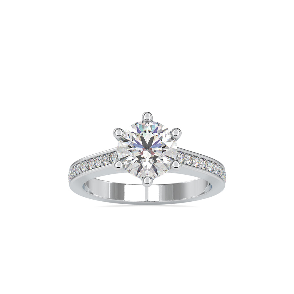 SKU: 0023 (22K) Six-Prong Round Diamond Pave Ring in Rose Gold.