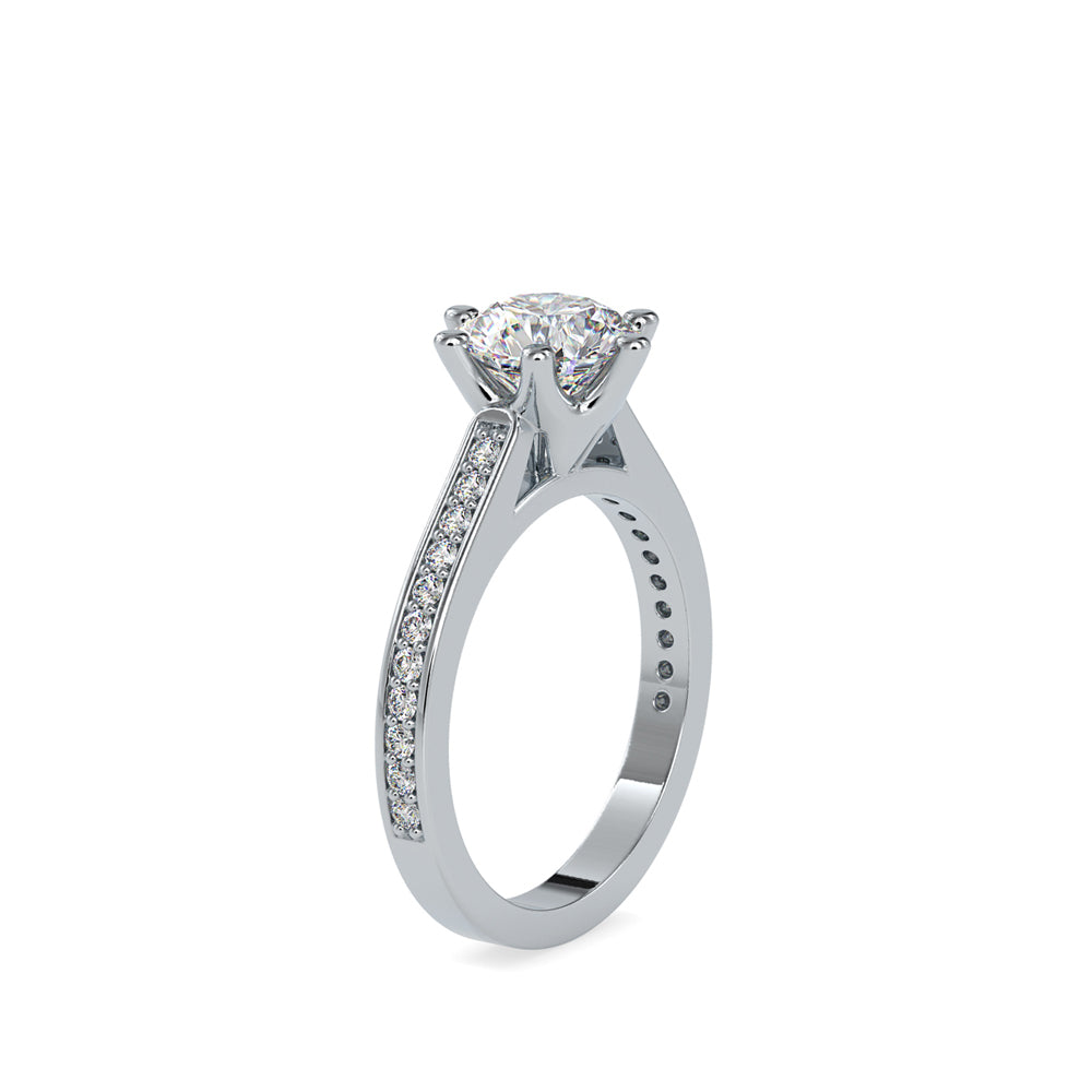 SKU: 0023 (22K) Six-Prong Round Diamond Pave Ring in Rose Gold.
