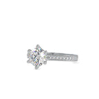 SKU: 0023 (14K) Six-Prong Round Diamond Pave Ring in Rose Gold.