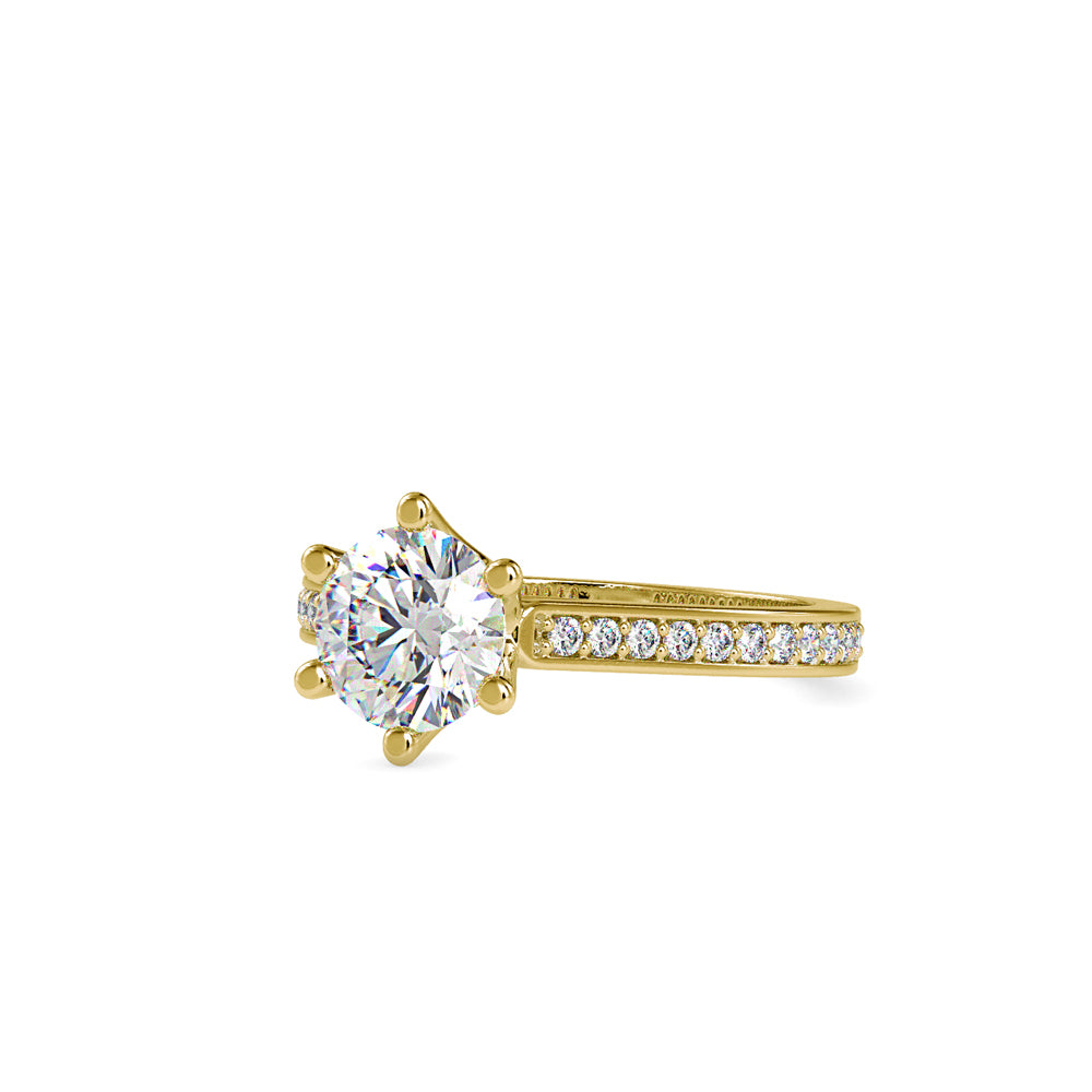 SKU: 0023 (10K) Six-Prong Round Diamond Pave Ring in Rose Gold.