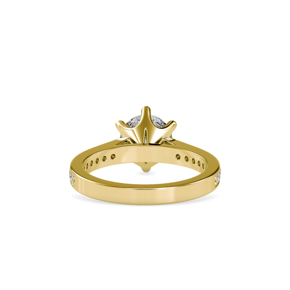 SKU: 0023 (18K) Six-Prong Round Diamond Pave Ring in Rose Gold.