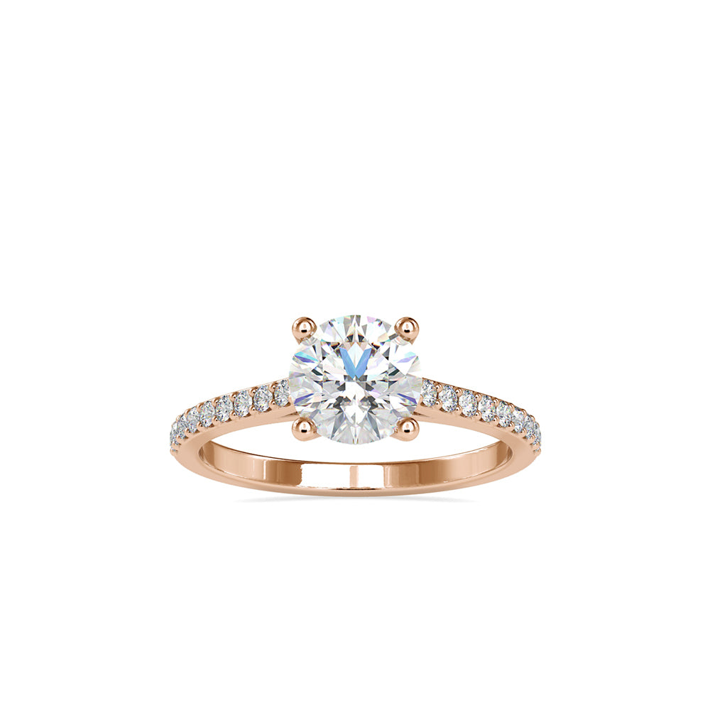 SKU: 0024 (10K) Four-Prong Round Diamond Pave Engagment Ring in Rose Gold.