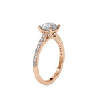 SKU: 0024 (14K) Four-Prong Round Diamond Pave Engagment Ring in Rose Gold.