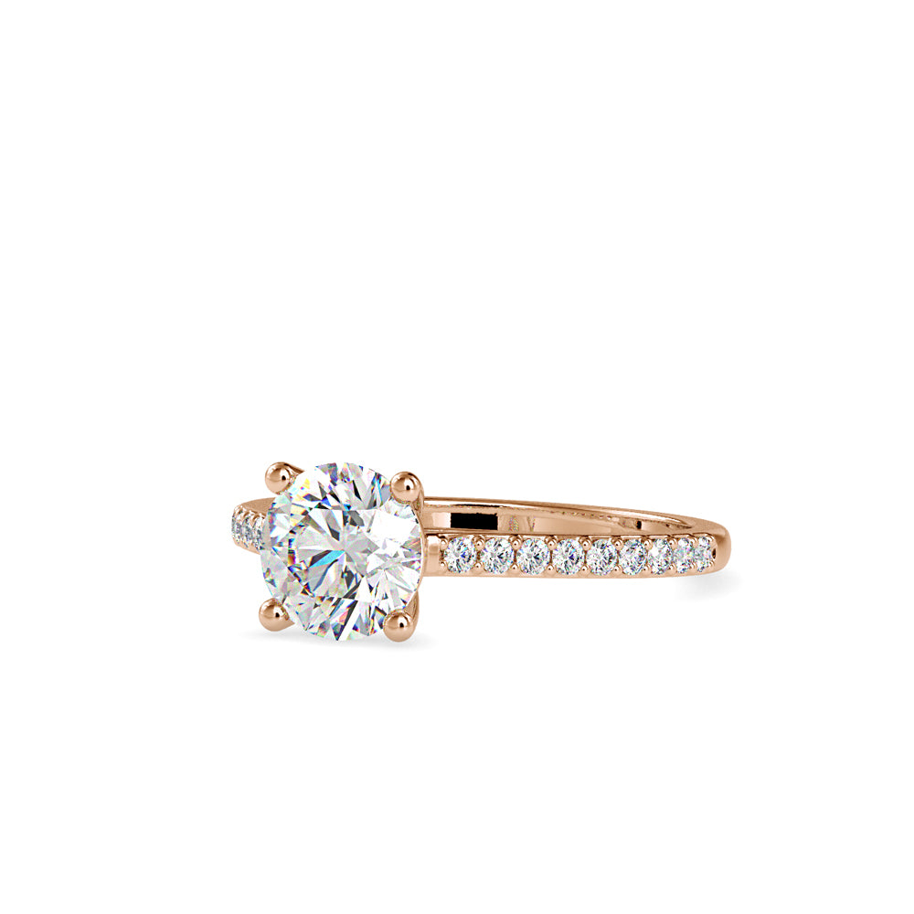 SKU: 0024 (18K) Four-Prong Round Diamond Pave Engagment Ring in Rose Gold.