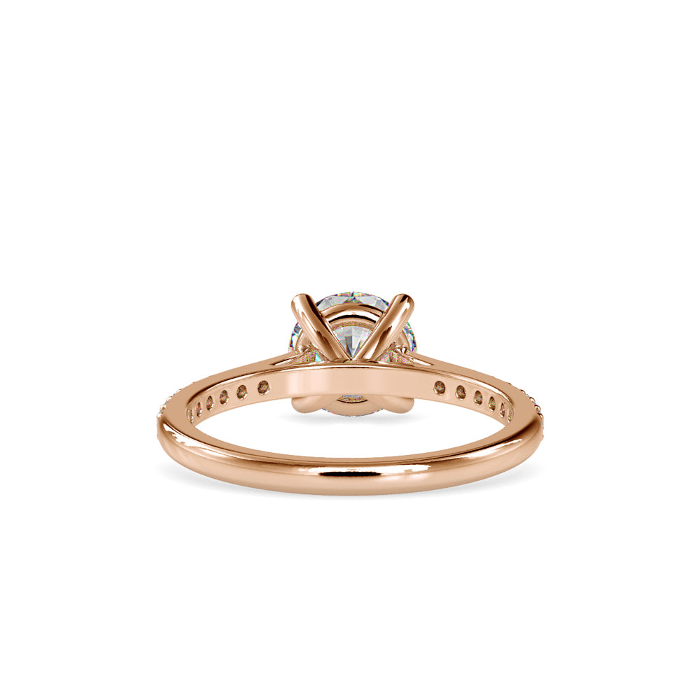 SKU: 0024 (18K) Four-Prong Round Diamond Pave Engagment Ring in Rose Gold.