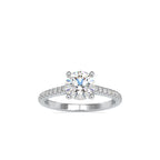 SKU: 0024 (14K) Four-Prong Round Diamond Pave Engagment Ring in Rose Gold.