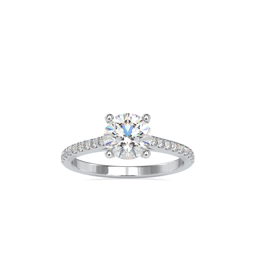 SKU: 0024 (14K) Four-Prong Round Diamond Pave Engagment Ring in Rose Gold.