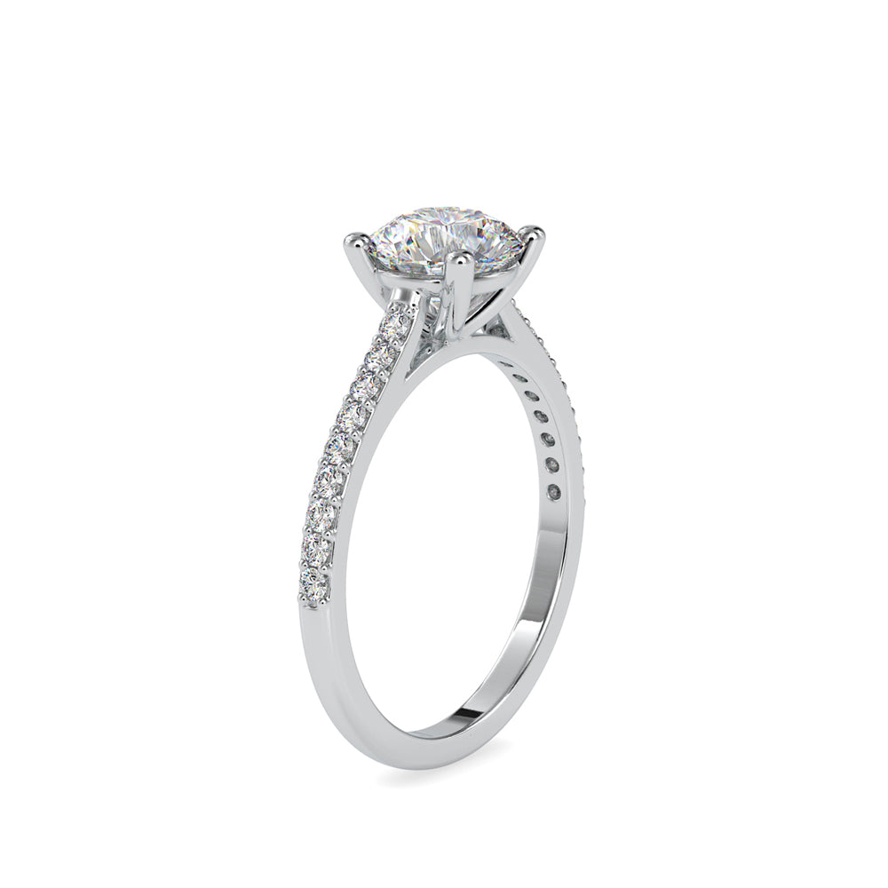 SKU: 0024 (22K) Four-Prong Round Diamond Pave Engagment Ring in Rose Gold.