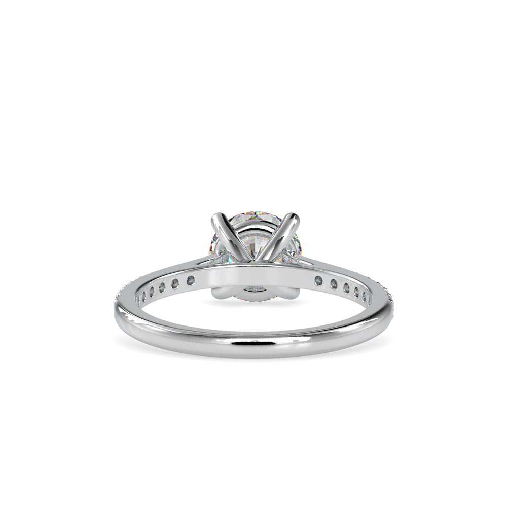 SKU: 0024 (14K) Four-Prong Round Diamond Pave Engagment Ring in Rose Gold.