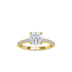 SKU: 0024 (10K) Four-Prong Round Diamond Pave Engagment Ring in Rose Gold.
