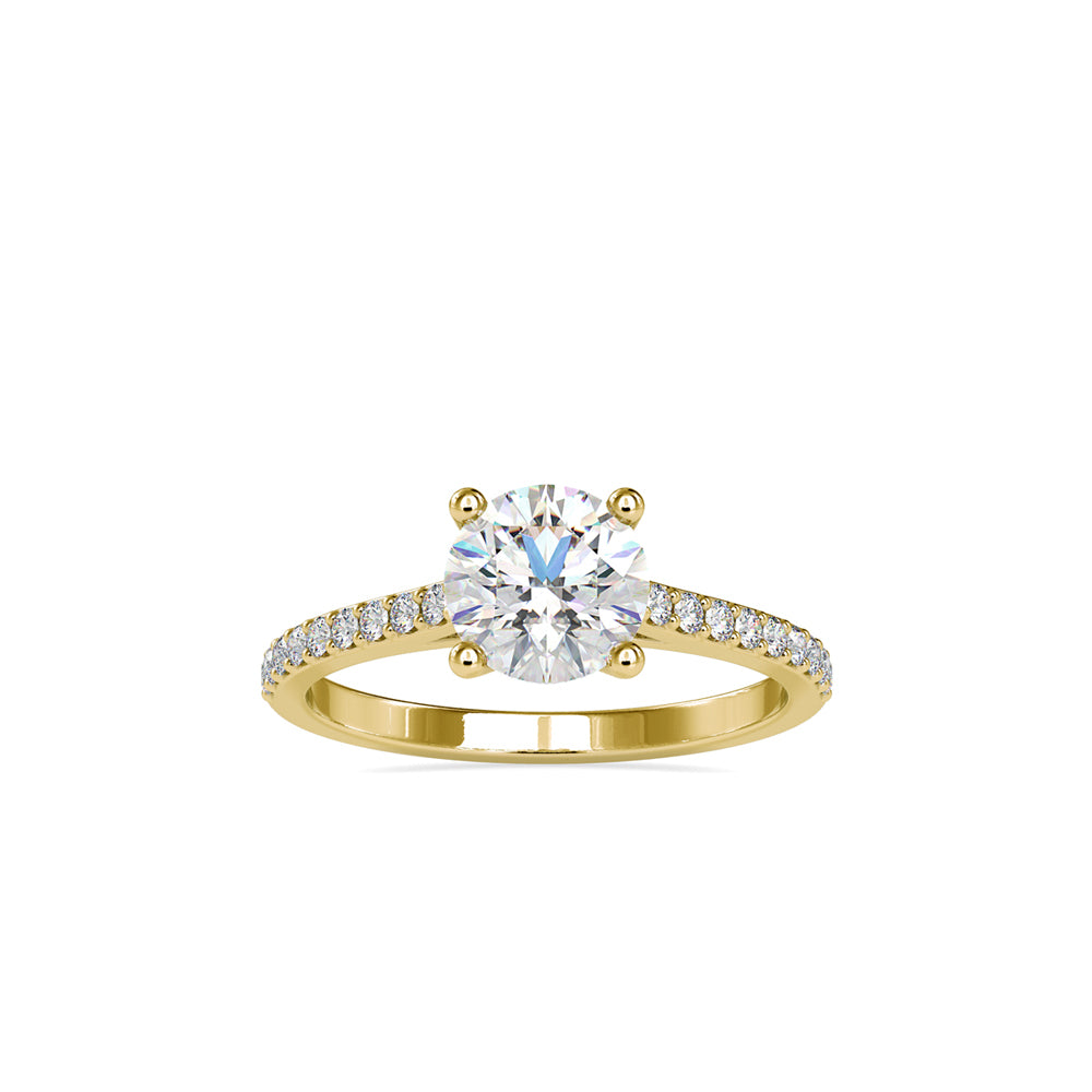 SKU: 0024 (10K) Four-Prong Round Diamond Pave Engagment Ring in Rose Gold.
