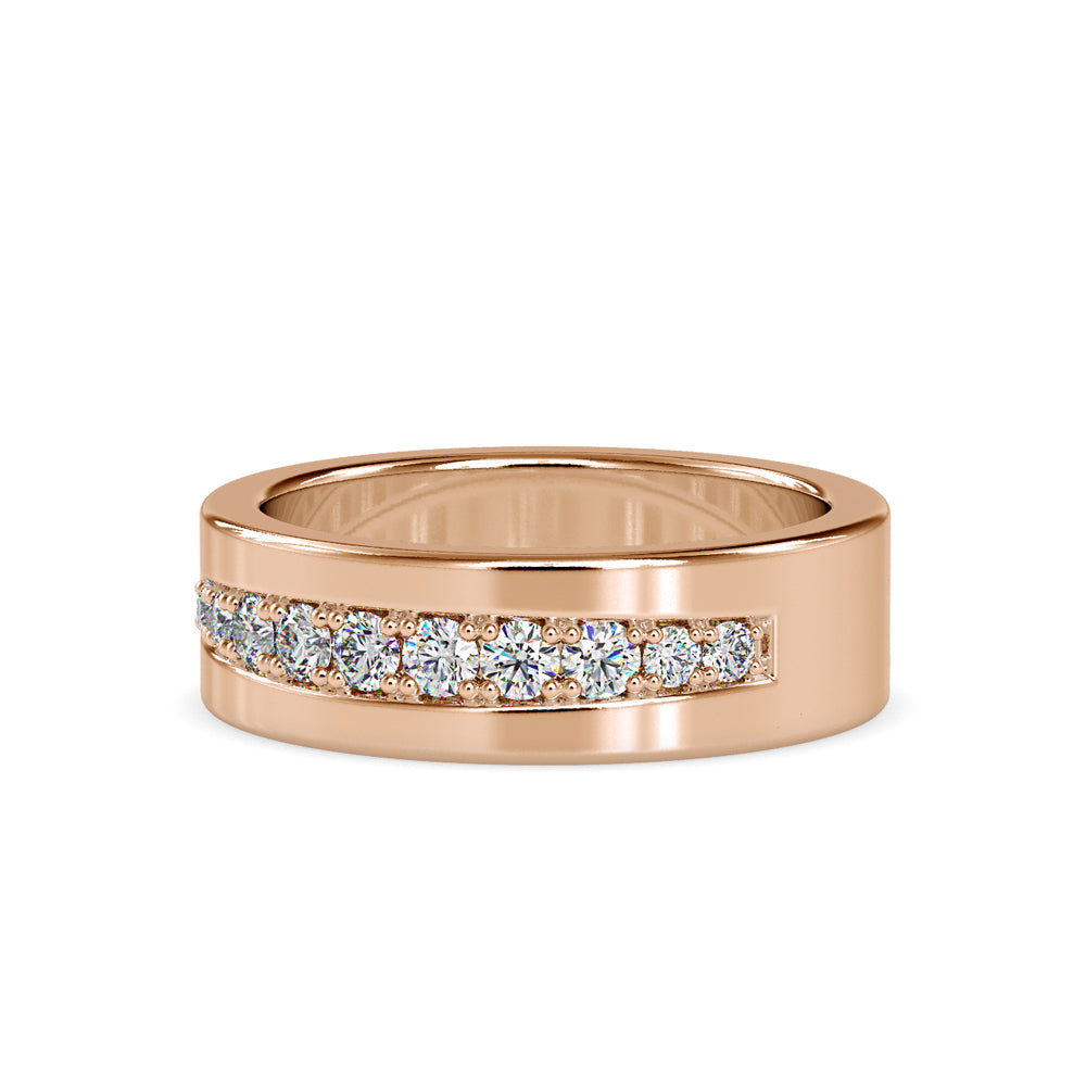 SKU: 0034 (18K) Wide Wedding Band With Diamonds in Rose Gold.