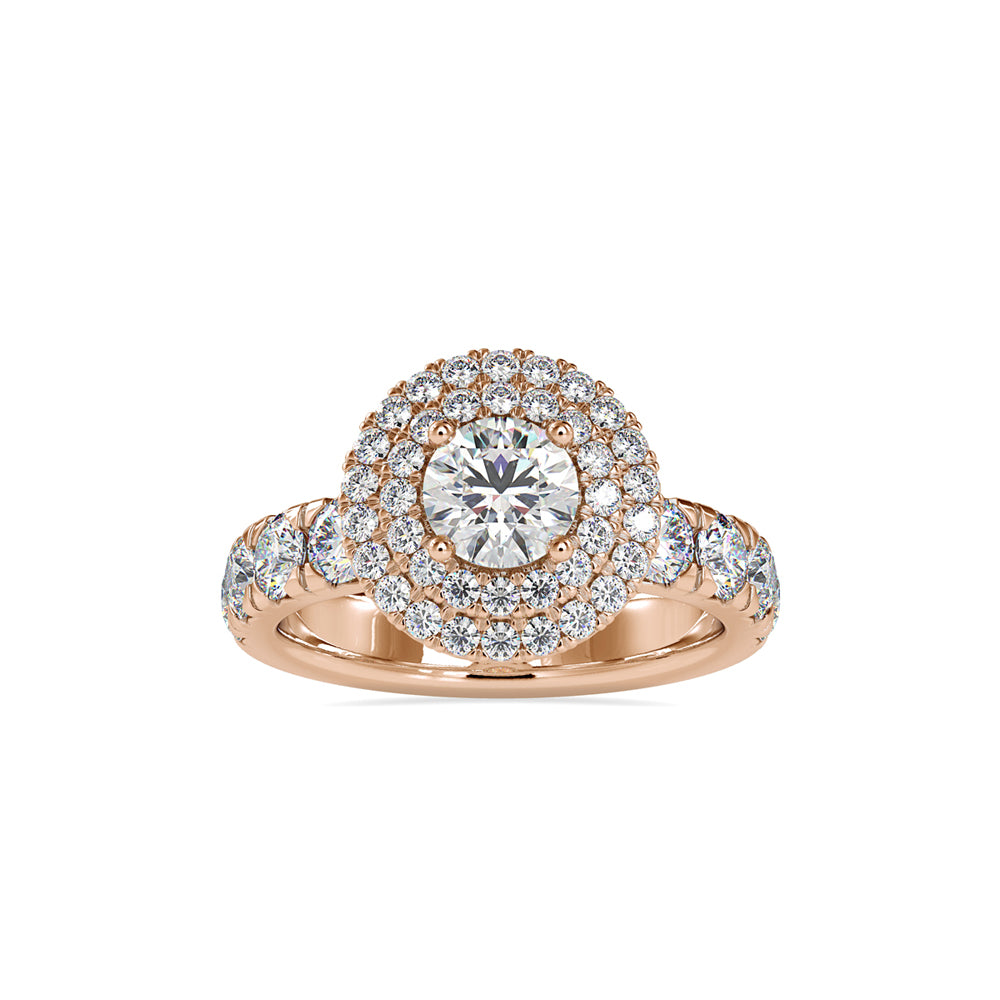 SKU: 0039 (18K) Dazzling Diamond Double Halo Engagment Ring In Rose Gold.