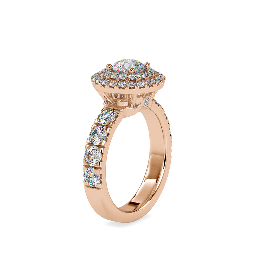 SKU: 0039 (18K) Dazzling Diamond Double Halo Engagment Ring In Rose Gold.