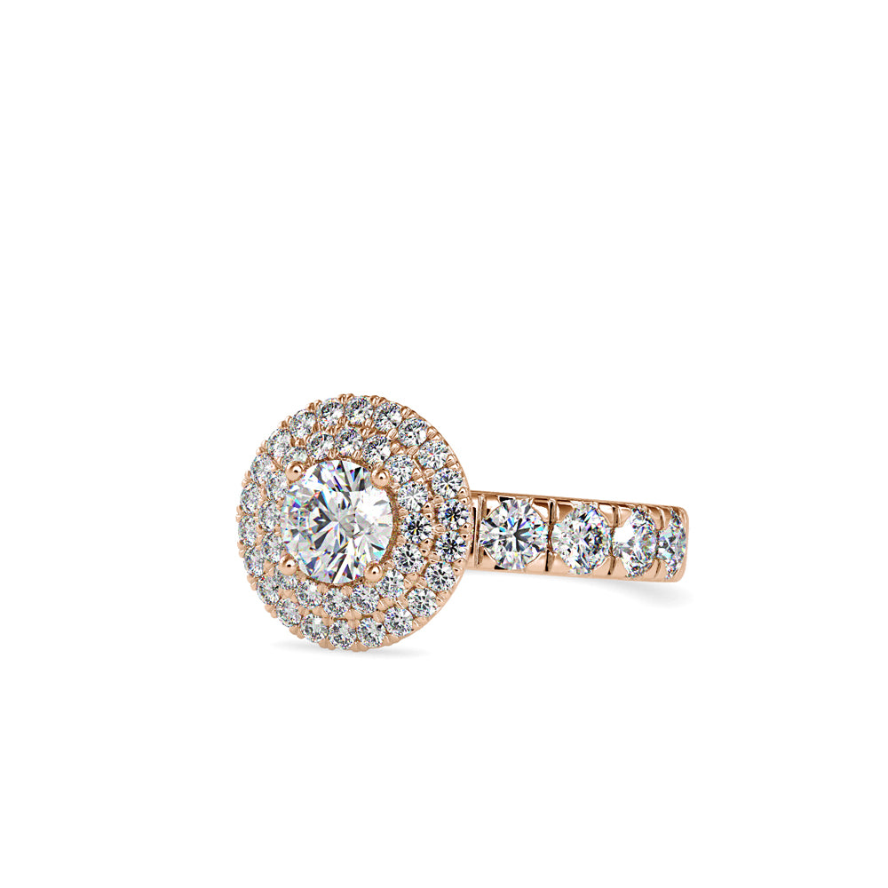SKU: 0039 (18K) Dazzling Diamond Double Halo Engagment Ring In Rose Gold.