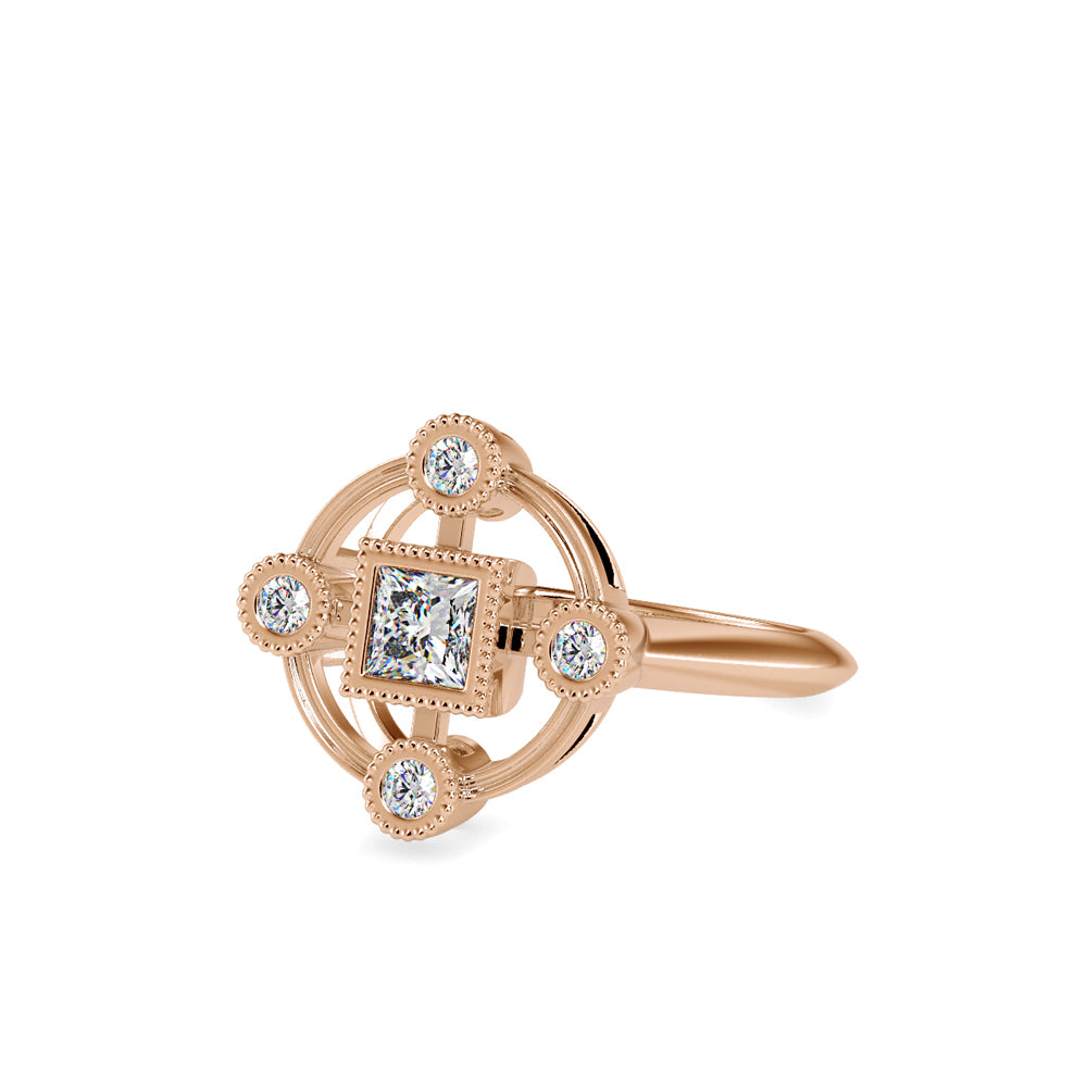 SKU: 0040 (18K) Princess Quadrangle Ring In Rose Gold.