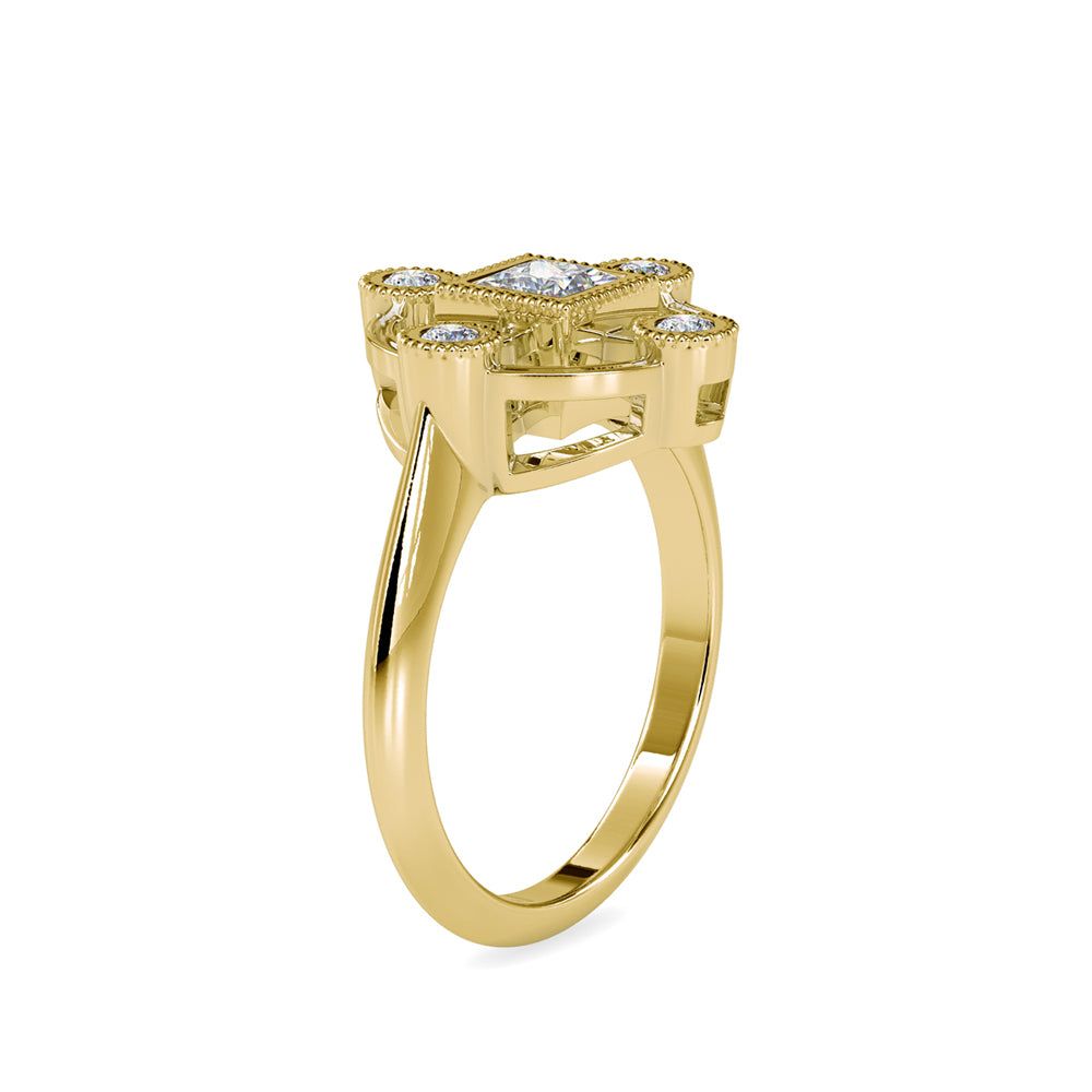 SKU: 0040 (14K) Princess Quadrangle Ring In Rose Gold.