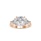SKU: 0042 (18K) Cushion Diamond Classic Three Stone Engagment Ring In Rose Gold.