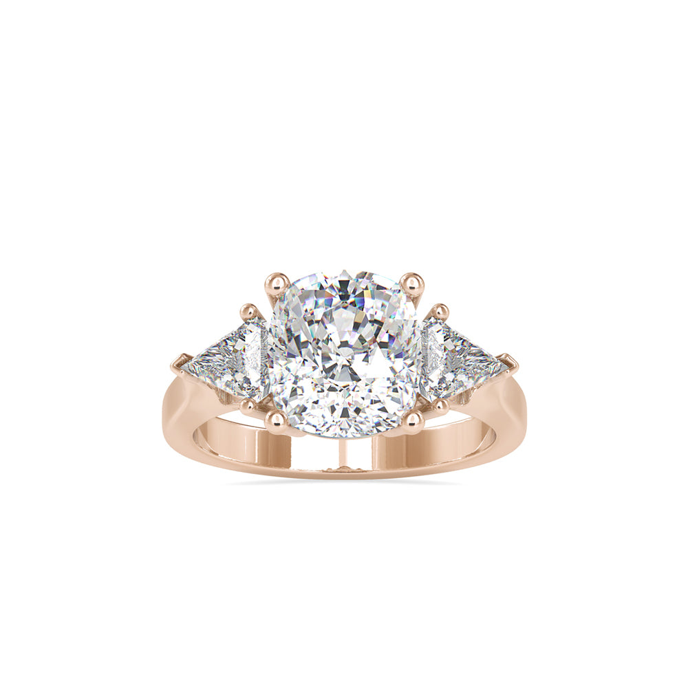 SKU: 0042 (18K) Cushion Diamond Classic Three Stone Engagment Ring In Rose Gold.