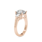 SKU: 0042 (14K) Cushion Diamond Classic Three Stone Engagment Ring In Rose Gold.