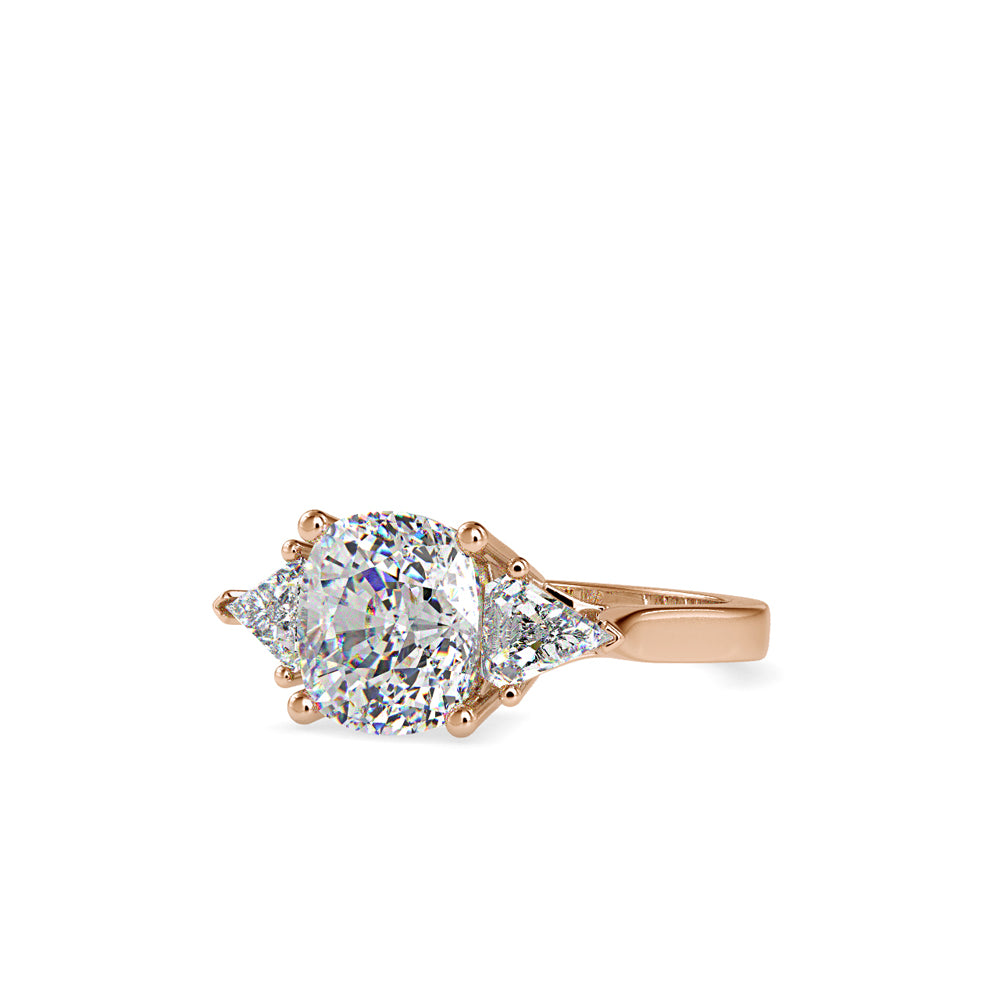 SKU: 0042 (22K) Cushion Diamond Classic Three Stone Engagment Ring In Rose Gold.