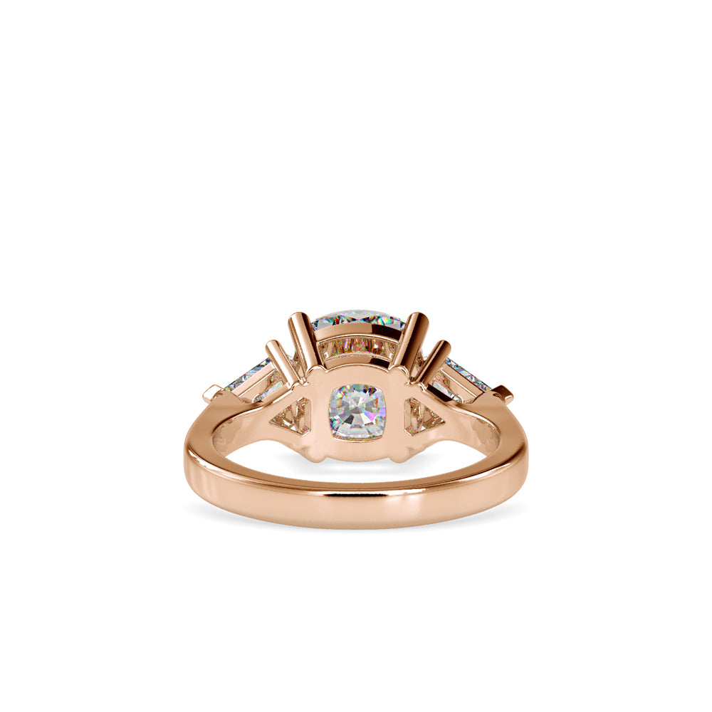 SKU: 0042 (10K) Cushion Diamond Classic Three Stone Engagment Ring In Rose Gold.