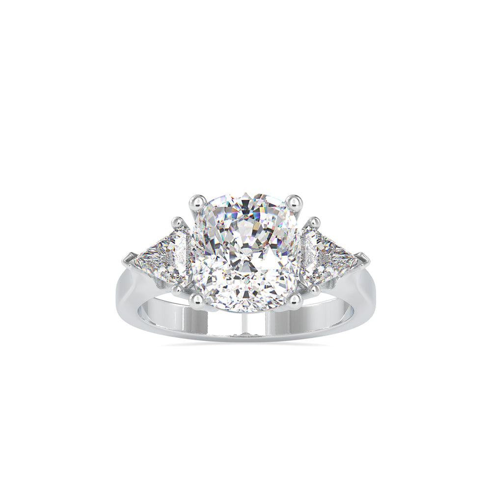 SKU: 0042 (14K) Cushion Diamond Classic Three Stone Engagment Ring In Rose Gold.