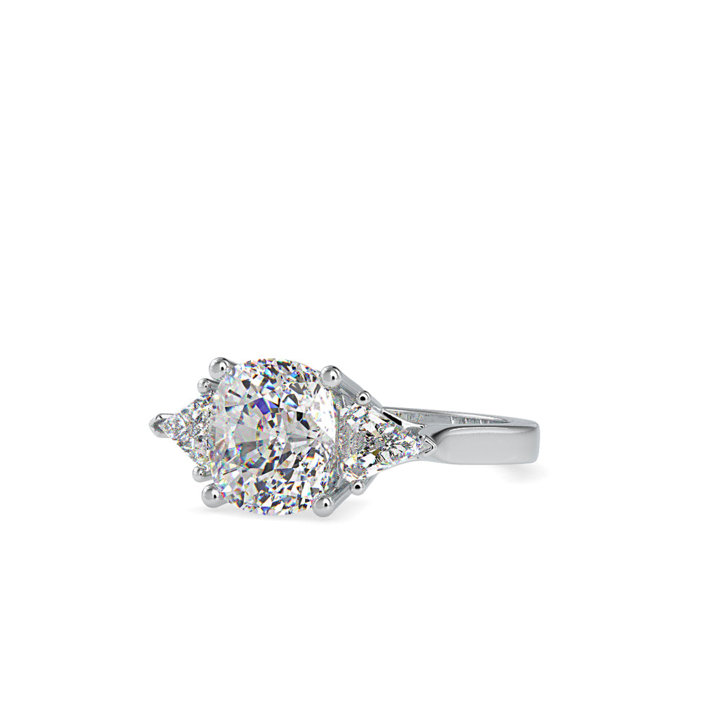 SKU: 0042 (10K) Cushion Diamond Classic Three Stone Engagment Ring In Rose Gold.