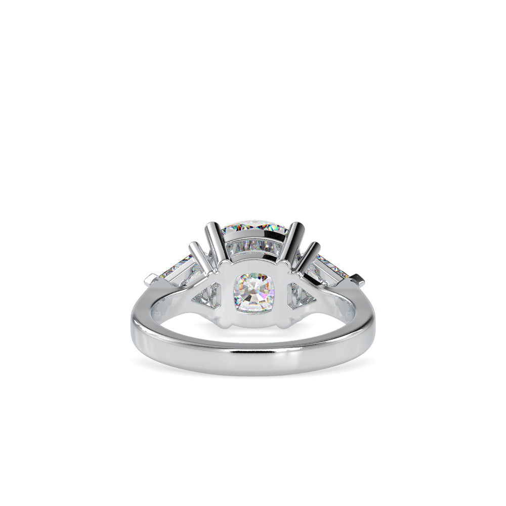 SKU: 0042 (14K) Cushion Diamond Classic Three Stone Engagment Ring In Rose Gold.