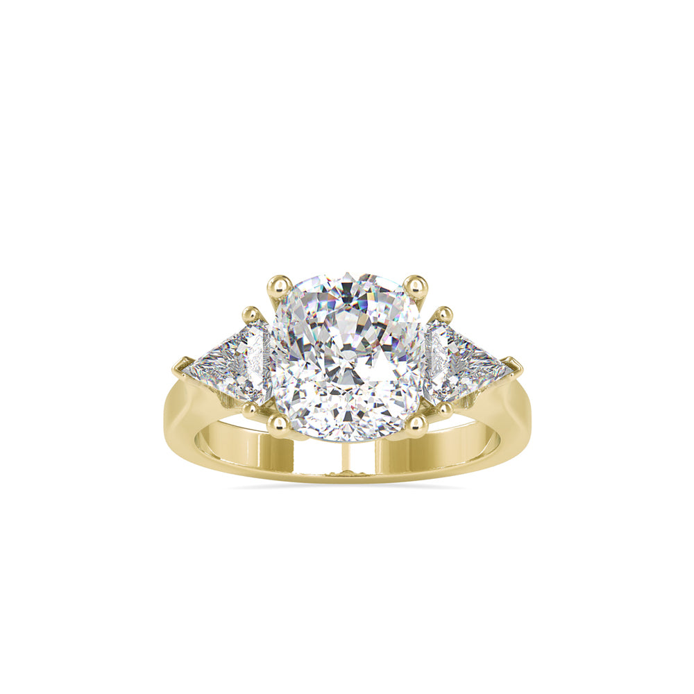 SKU: 0042 (10K) Cushion Diamond Classic Three Stone Engagment Ring In Rose Gold.