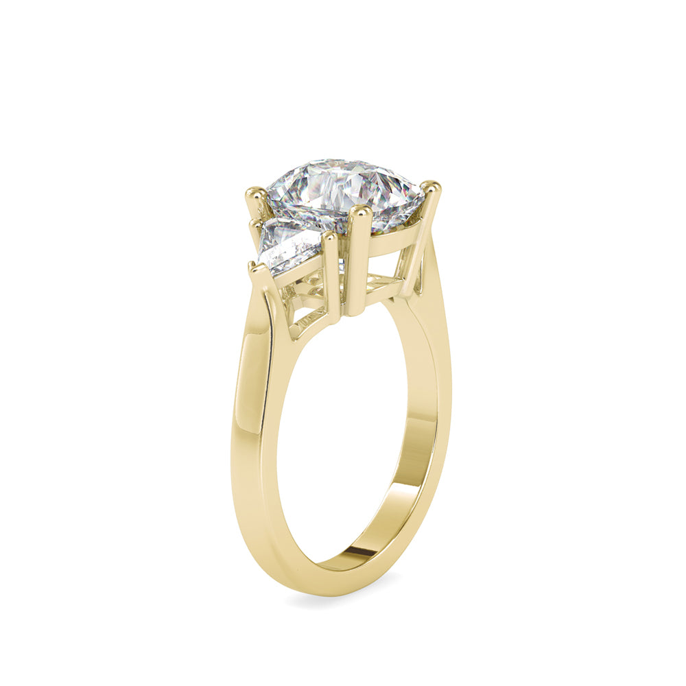 SKU: 0042 (18K) Cushion Diamond Classic Three Stone Engagment Ring In Rose Gold.