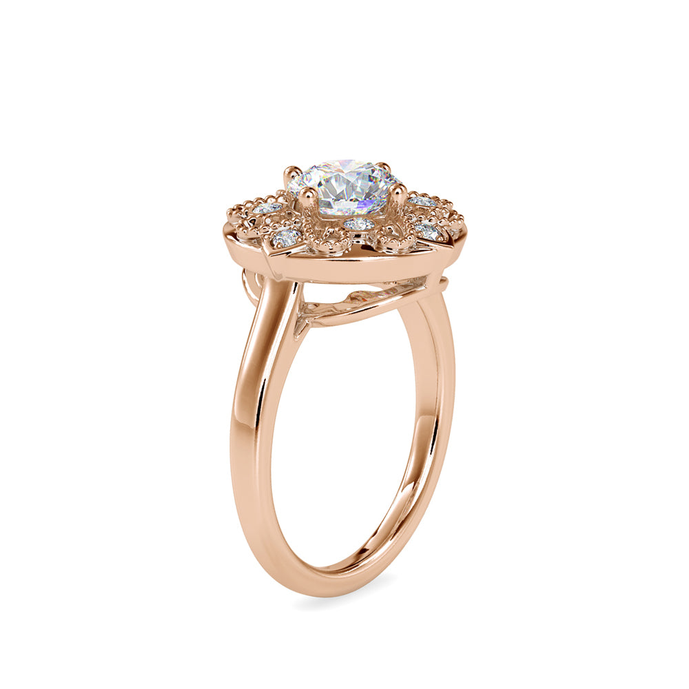 SKU: 0044 (18K) Filigree Halo Ring in Rose Gold.