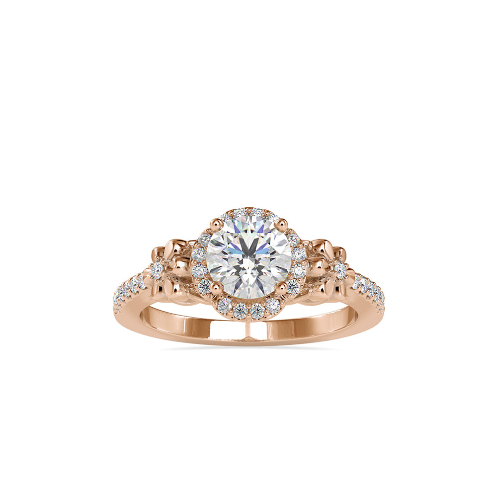 SKU: 0047 (22K) Vine - Inspired Halo Ring In Rose Gold.